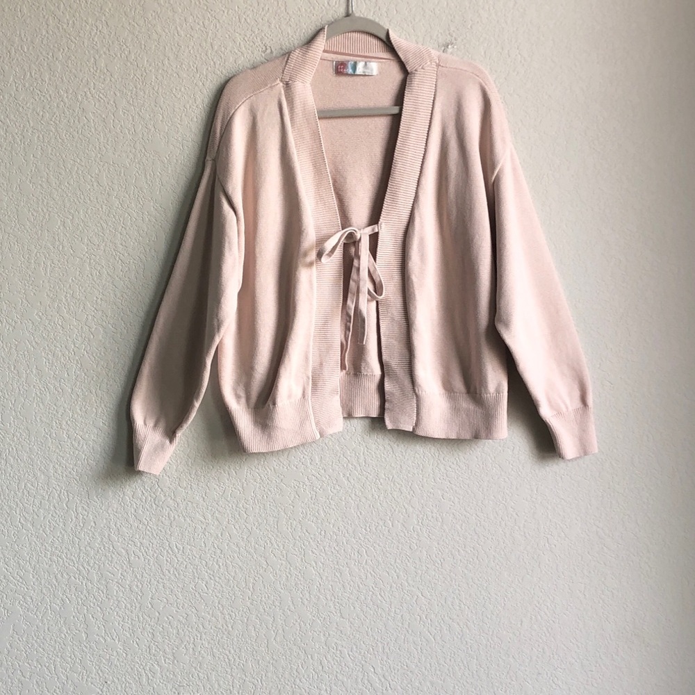 Free People FP Beach Solar Cardigan Small Cotton Tie Front Pink Tan Layering
